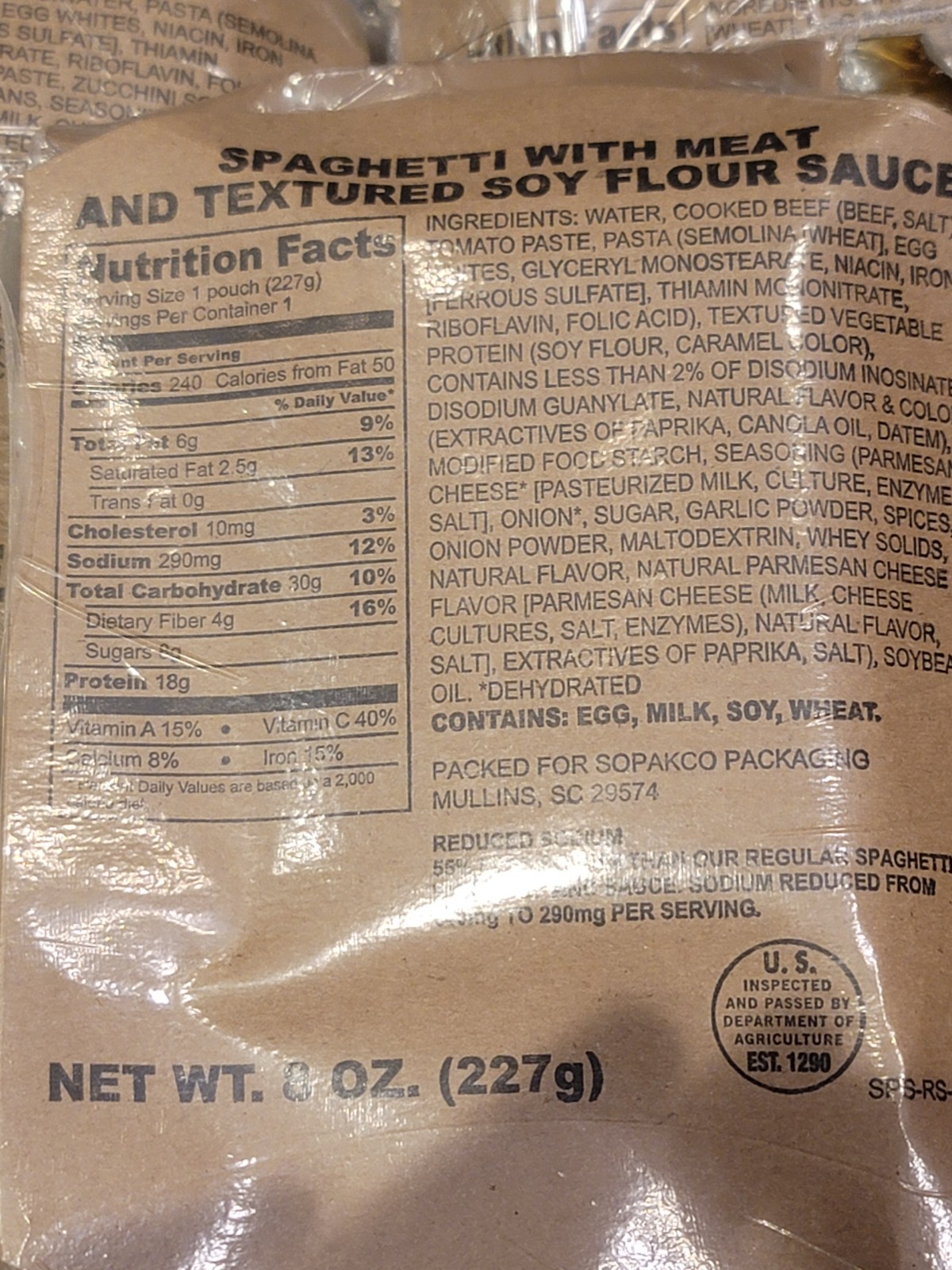 SOPAKCO MRE LOW SODIUM EMERGENCY INDIVIDUAL RATION HIKING CAMPING 16 MEALS-11/27