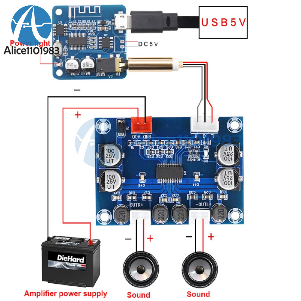 XH-A252 MP3 Bluetooth V5.0 Decoder Amplifier Module Board AUX Audio Amp Receiver