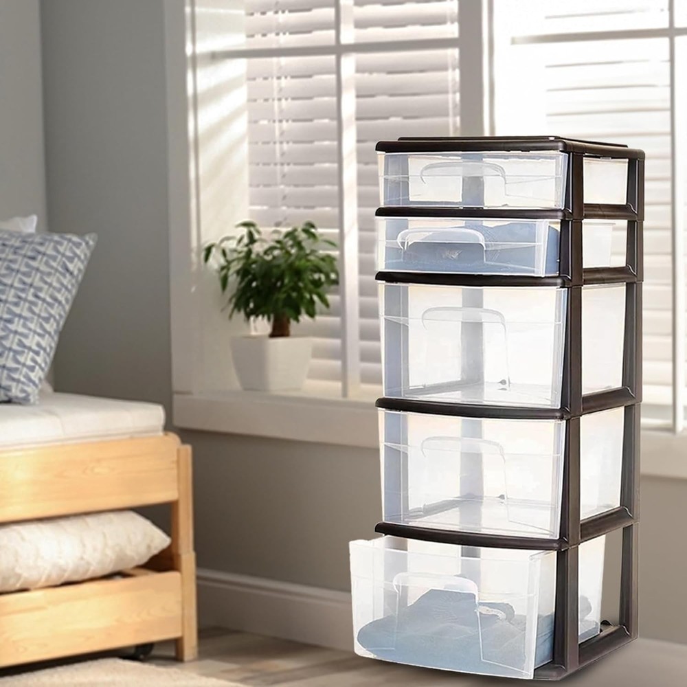 Drawer Tower 5-Tier Clear Plastic Storage Organizer Unit Multi-Purpose Container