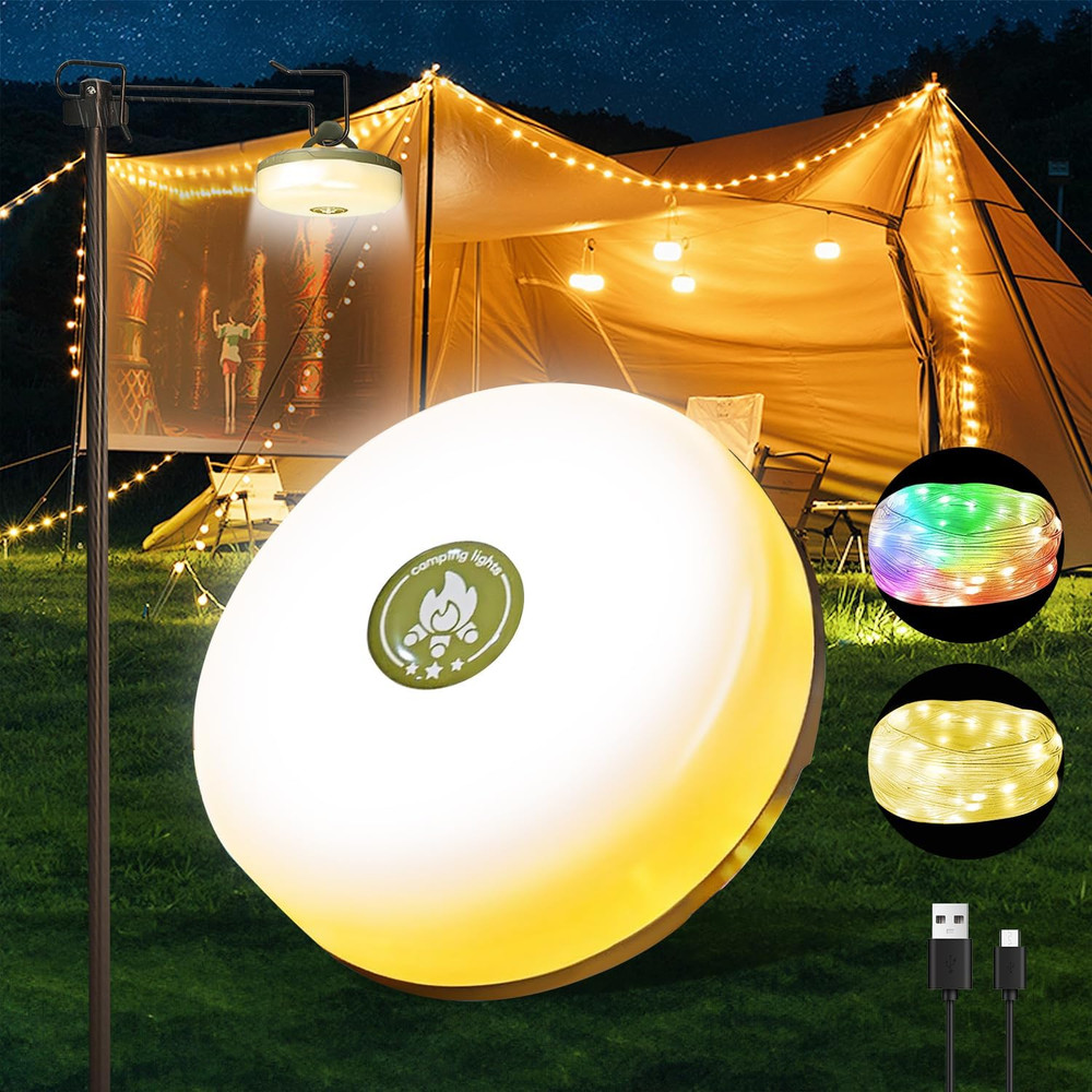 Waterproof 32.8FT Camping String Lights with 8 Modes for Outdoor Decor