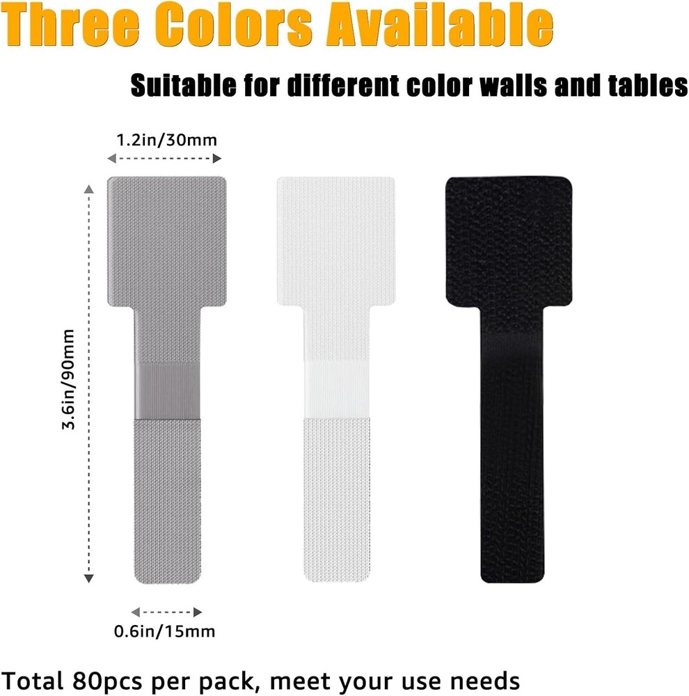 80PCS Hook and Loop Cable Straps, Cable Management Under Desk, Self Adhesive ...
