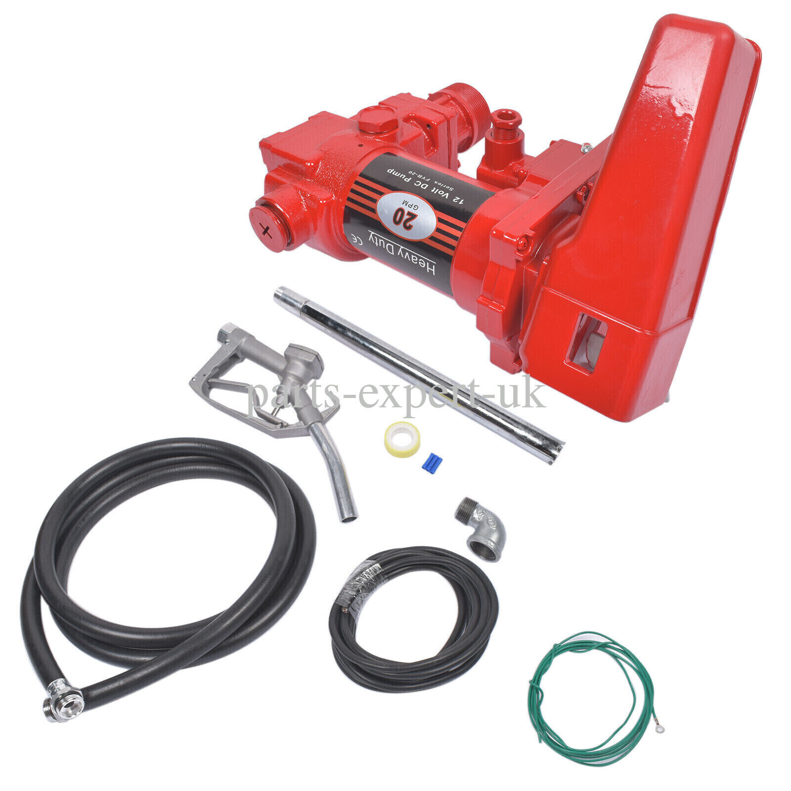 12V 20GMP Fuel Transfer Pump+Nozzle Kit Transfer of Gasoline Diesel Kerosene Red