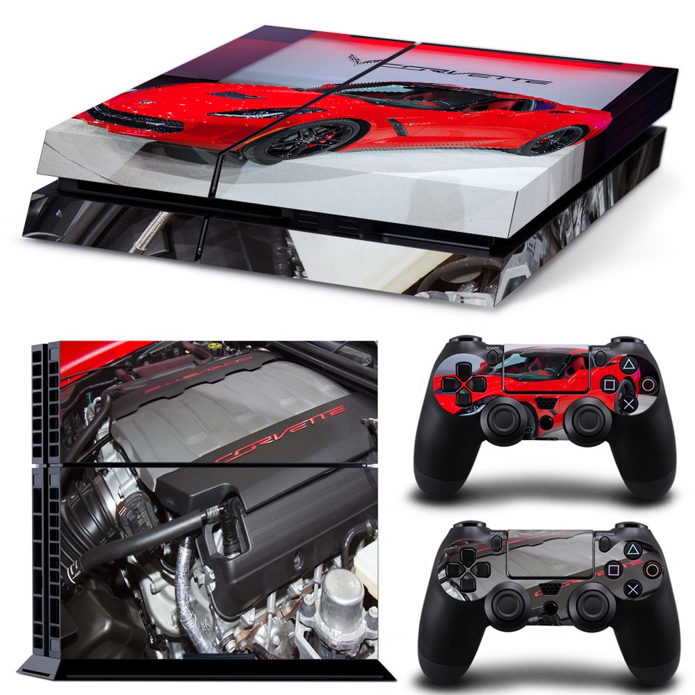 Sony PS4 Console and Controller Skins -- Red Corvette Theme (#0946)