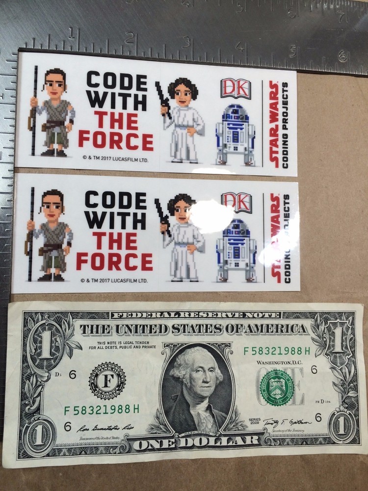 (Lot of 2) Code With The Force Stickers Star Wars Coding Projects Rey Leia R2-D2