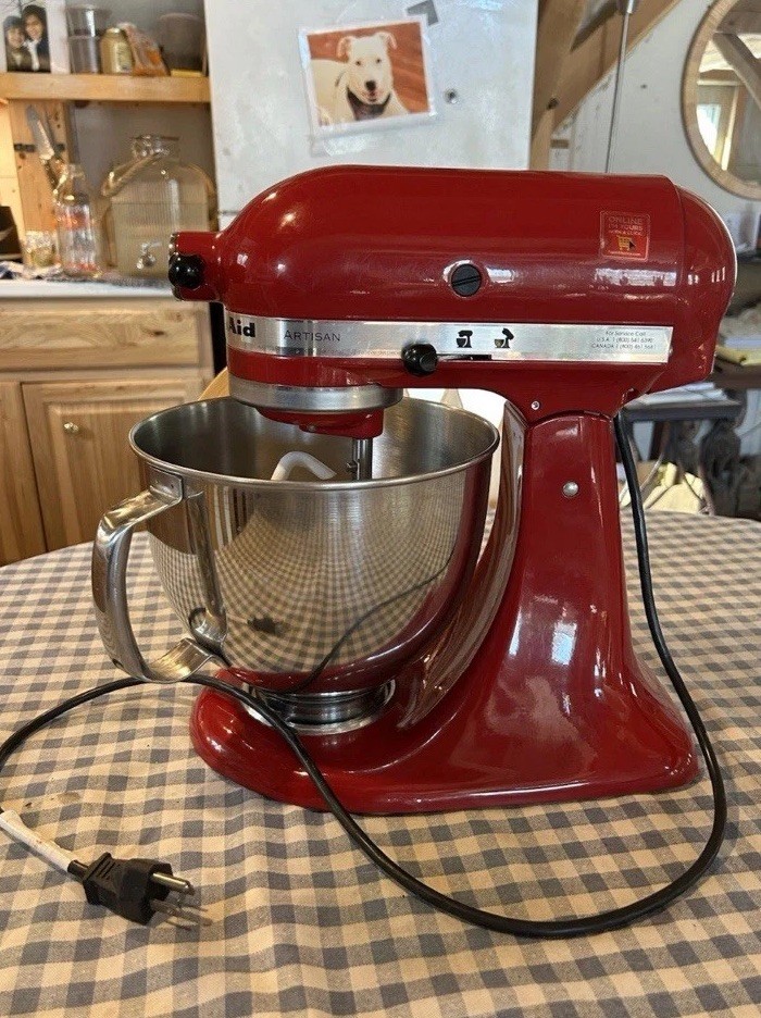 KitchenAid Artisan Red Standalone Mixer Stainless Steel Bowl Whisk Dough Hook .