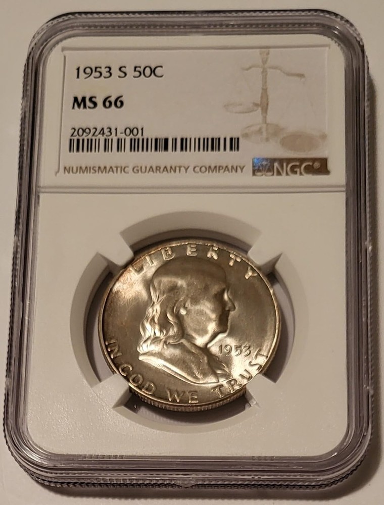 1953 S Franklin Half Dollar MS66 NGC Light Toning