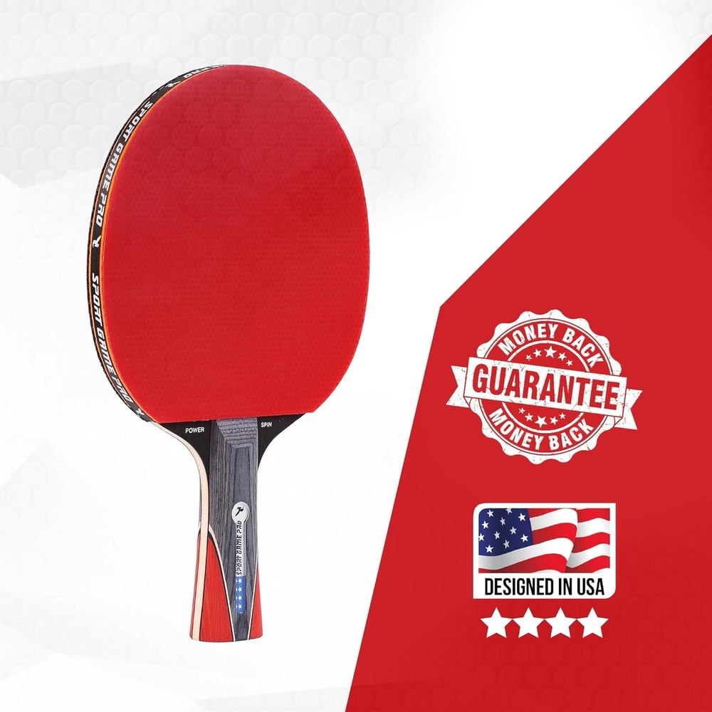 Ping Pong Paddle with Killer Spin + Case for Free - Standard Size, red