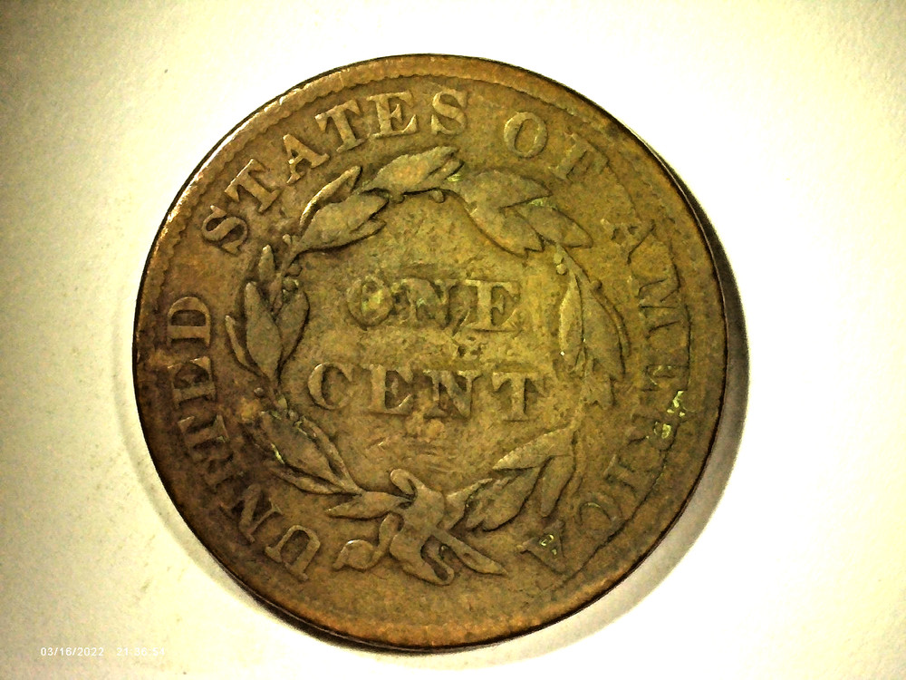 1837 Coronet Large Cent Plain Cords, Medium Letters