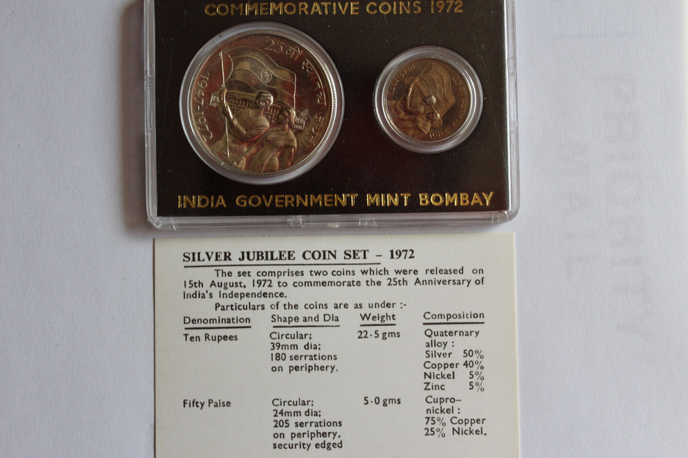 1972 India Set 2 Coins, original packaging
