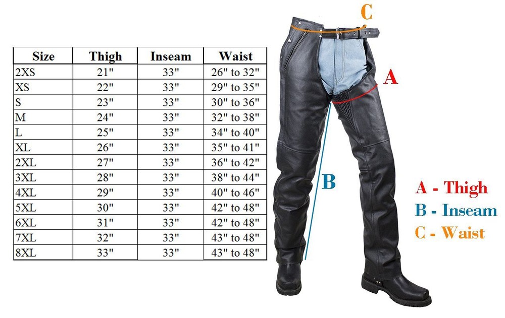 Black Quality Split Leather Men's Motorcycle Biker Braided Chaps W/ Mesh lining