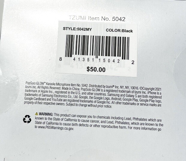 Tzumi PopSolo Glow Wireless LED Bluetooth Karaoke Microphone & Speaker