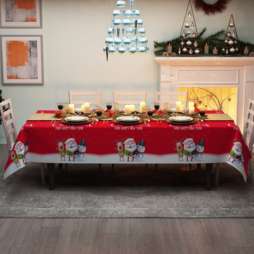 Fibevon Christmas Tablecloths, 2-Pack Rectangular Disposable New Year Tablecl...