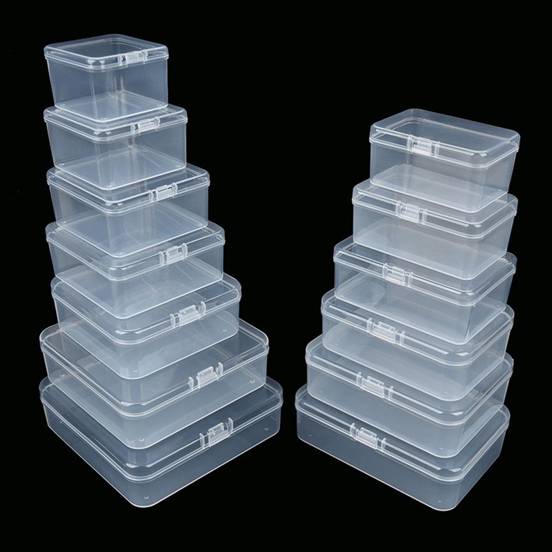Transparent PP Plastic Storage Box Clear Square Jewelry Craft Display Case