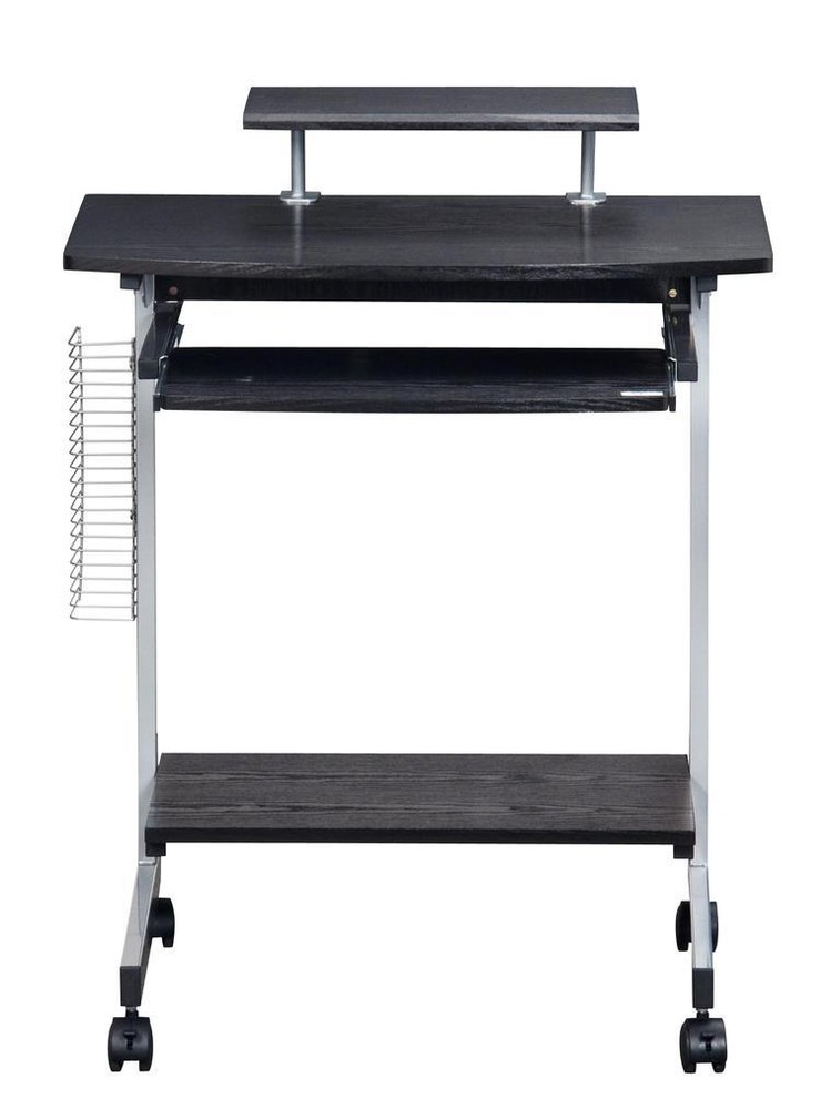 Compact Mobile Computer Desk with a Pullout Keyboard Tray and Shelf in Espresso