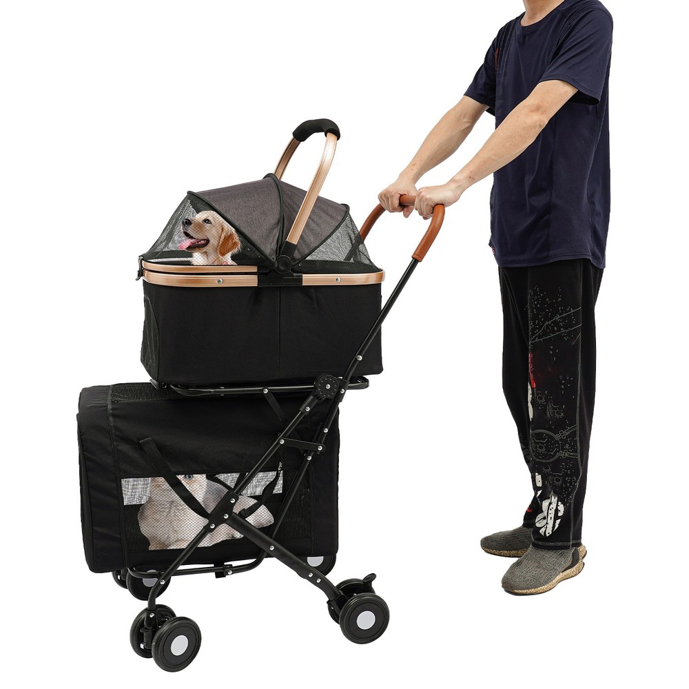2-Tiers Foldable Small & Medium Dogs Stroller Pet Stroller Dog & Cat Stroller