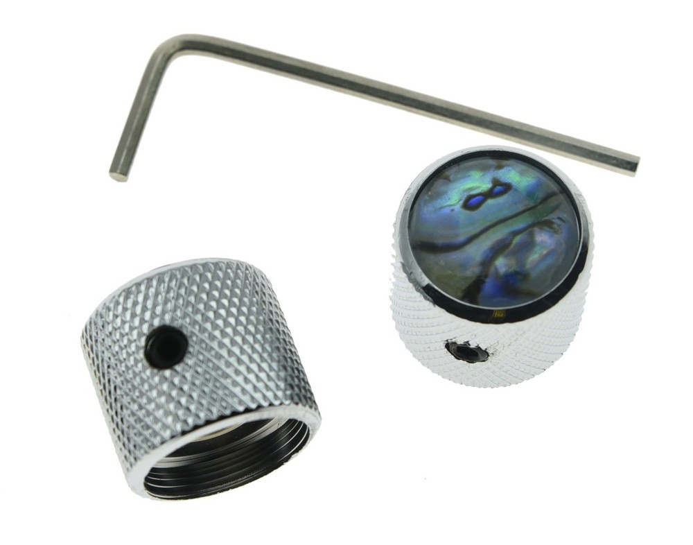 KAISH Chrome Set of 2 Abalone Top Guitar Knobs Dome Knobs Bass Knob with Set ...