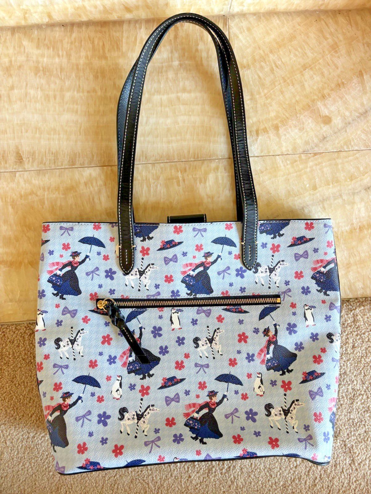 Dooney & Bourke Mary Poppins Hadley Tote Bag Disney Leather Trim Blue