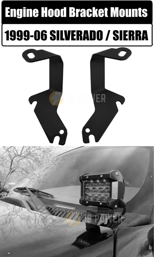 Engine Hood Hinge Ditch LED Light Mounting Brackets for 1999-06 Silverado Sierra