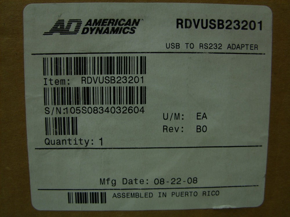 American Dynamics Intellex RDVUSB23201 Intellex USB to RS-232 Adapter - NOS