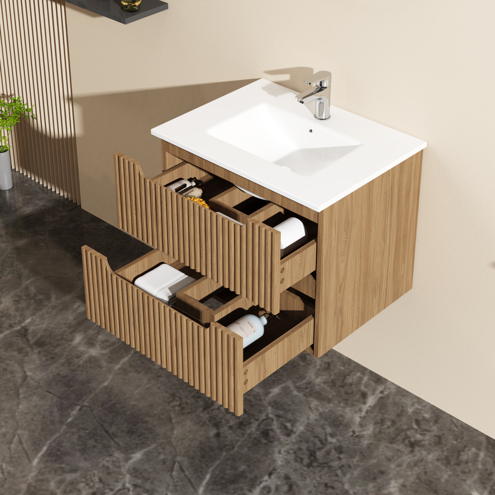 Goodyo 24" Wall-Mount Bathroom Vanity Cabinet Floating , Walnut