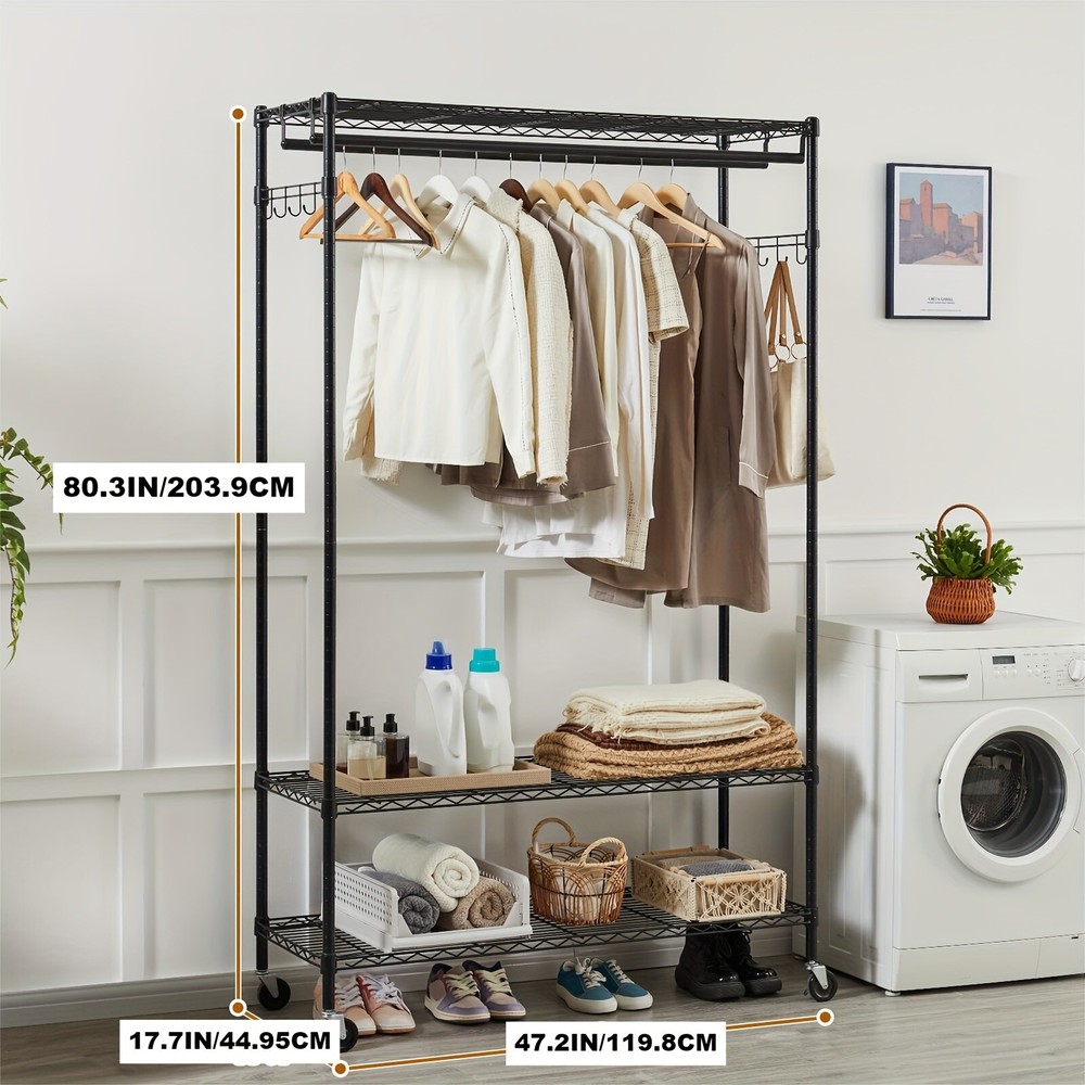 Multi-functional Wire Garment Rack Double Rods Cloth Hanging Rack for Bedroom