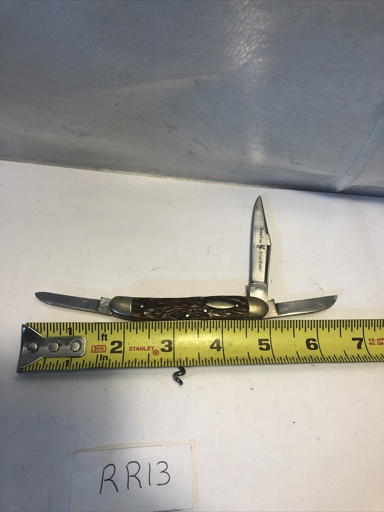 Precise SIlver Eagle 440 Pocket Knife 4 Function Wood Grain Handle