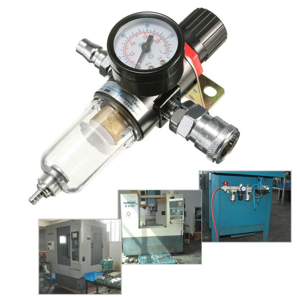 1/4" Air Compressor Filter Water Separator Trap Tools Kit With Regulator Gauge