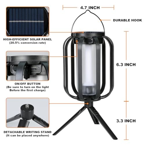 Solar Lantern Outdoor Lights, 2 Pack Waterproof Solar Powered Lanterns with
