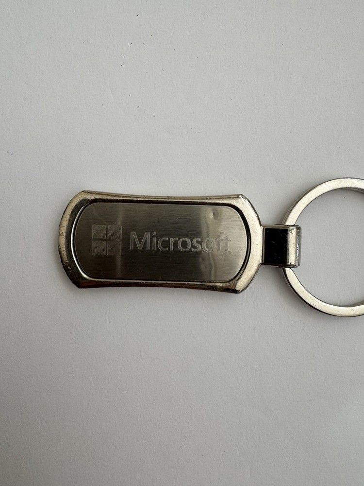 Vintage Microsoft Brass Keychain Key Ring Logo Computer