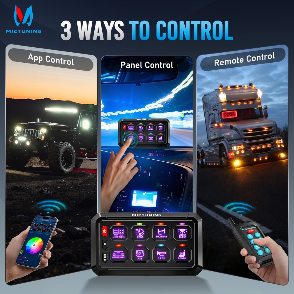 P1Y APP+Wireless Remote RGB Switch Panel LED Circuit Control Box for Car RV SUV