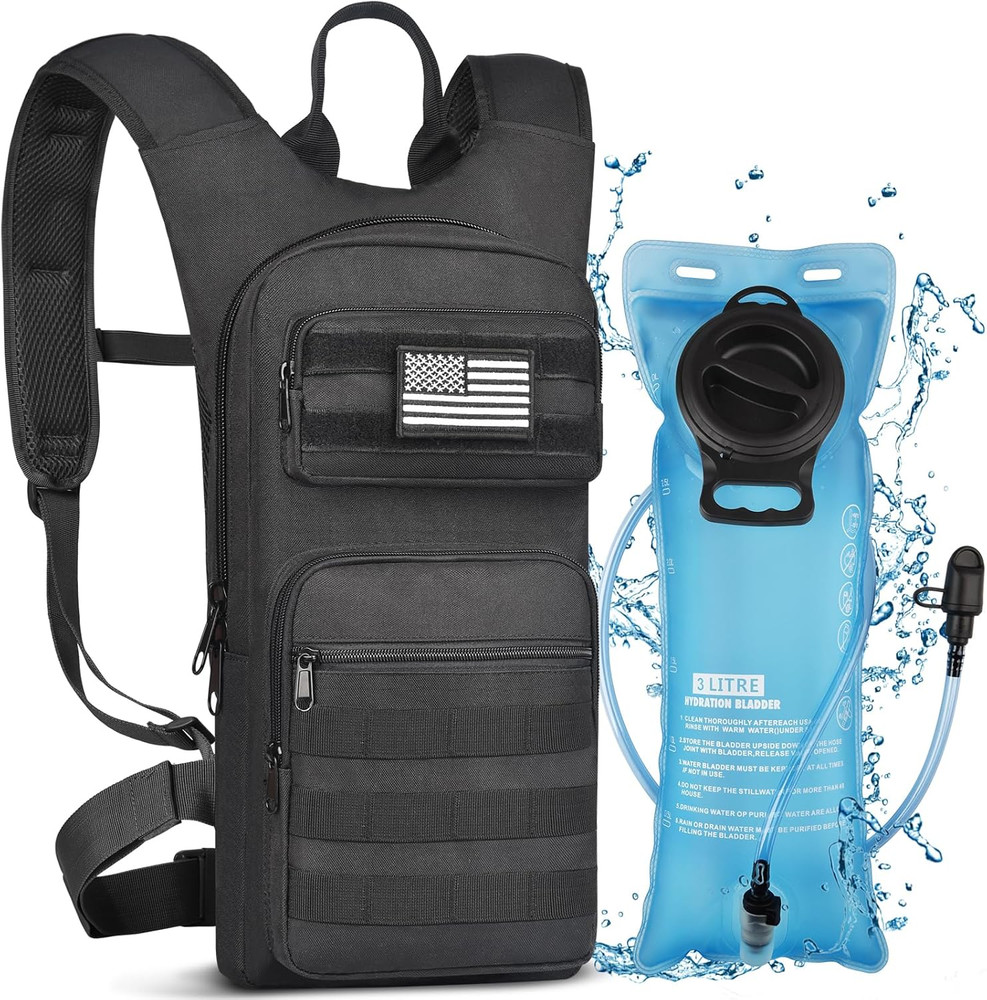 Hydration Backpack with 3L TPU Water Bladder, Tactical Molle Water Backpack for