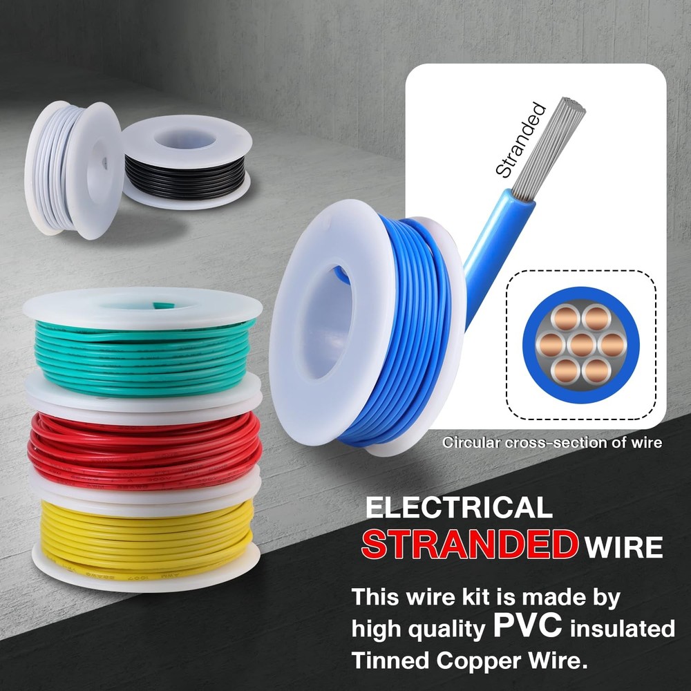 TMH 22 AWG “Stranded” Hookup Wire Kit, 6 Color Stranded - 25ft