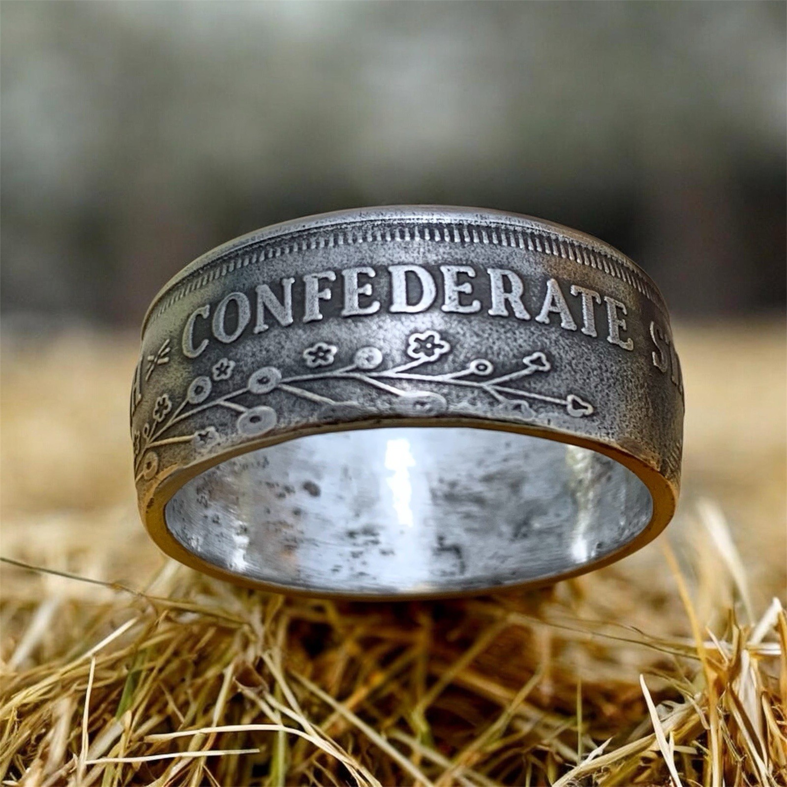 Unique 1861 Confederate States Coin Ring Size 11.5  - Civil War Reenactment