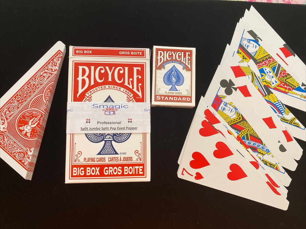 Jumbo Split Magic Card Trick Bicycle Deck - Mentalism Diagonal Cut - Big Box