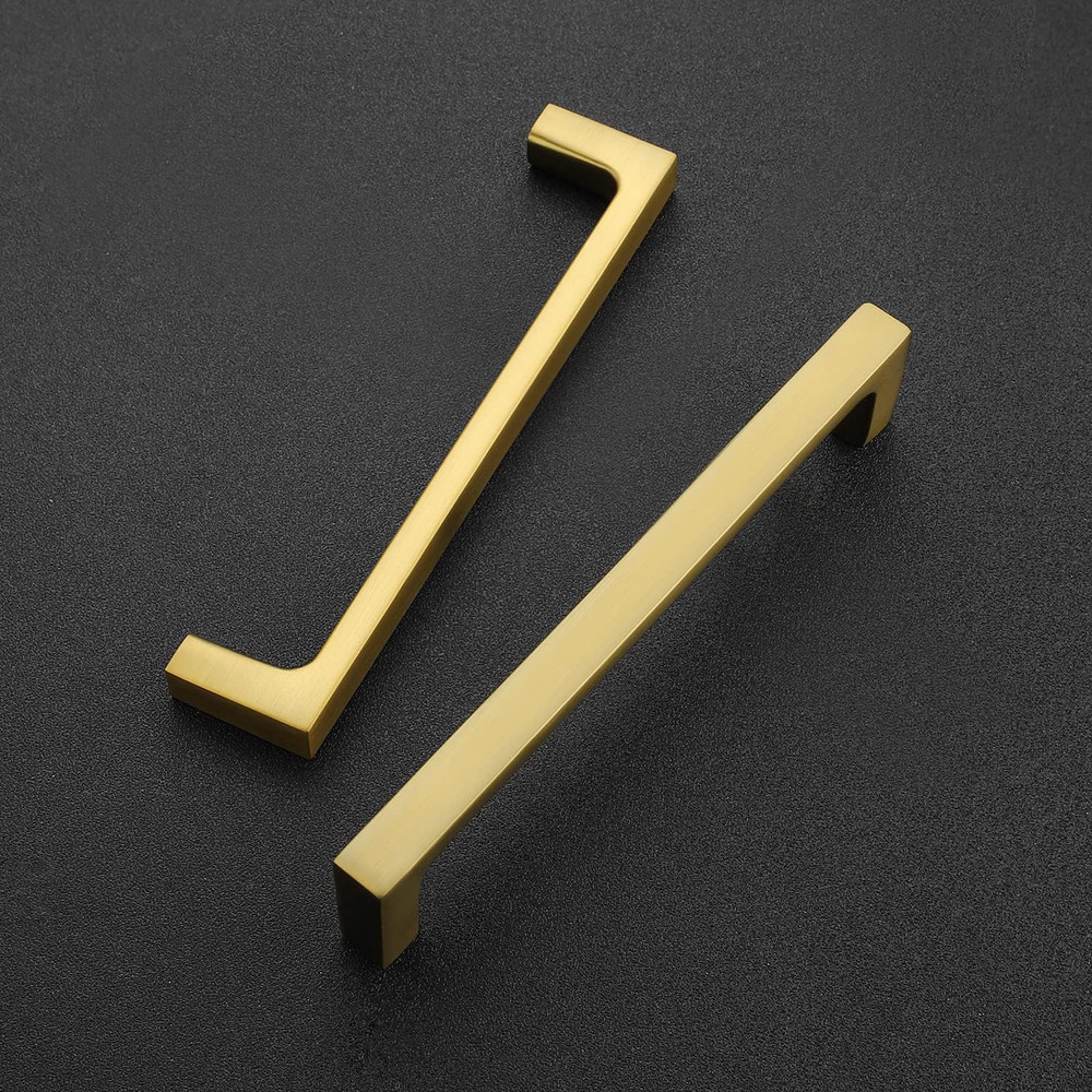 5 Pack Solid 5 Inch Kitchen Square Cabinet Handles Brushed Brass Drawer Pulls Ki