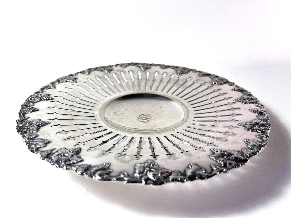 Sheffield Silverplate LBS Co. Grape Vine Pierced Design Compote Monogramed "S"