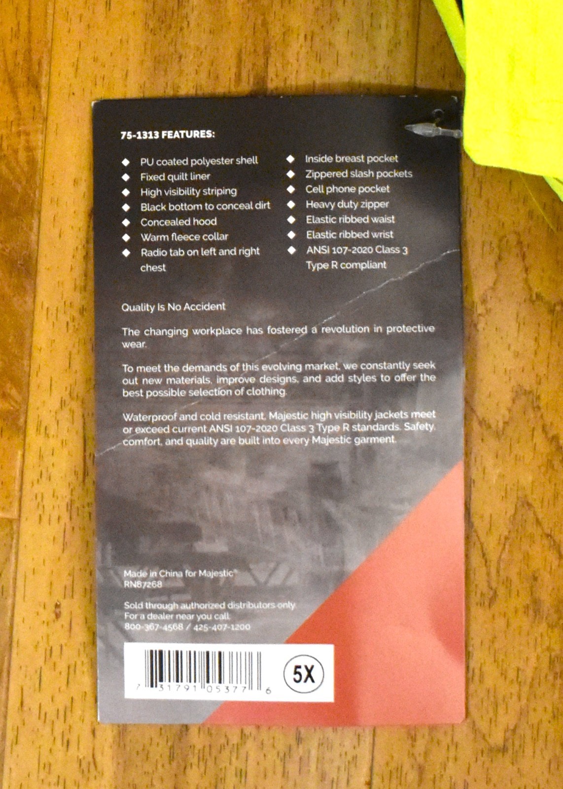 Majestic 5X 75-1313 High Visibility Bomber Jacket ANSI Class 3 Type R Waterproof