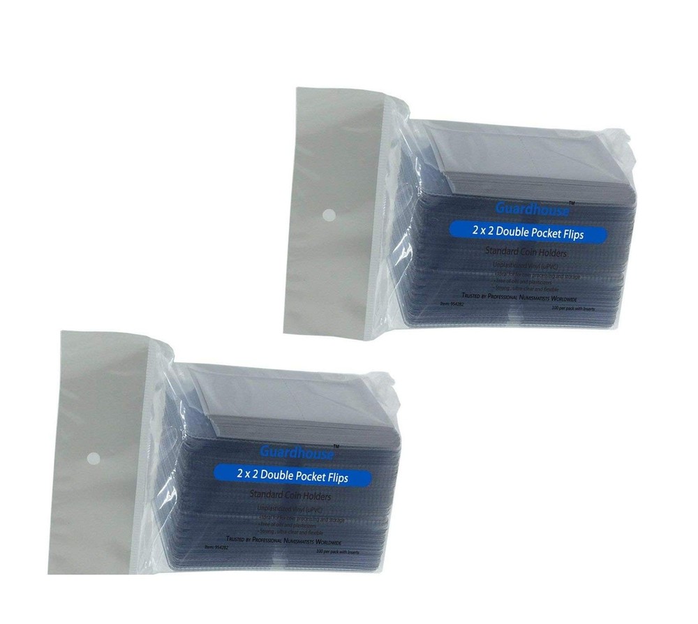2 x 2 Double-Pocket Unplasticized Coin Flips 200 PCS With Paper Inserts Clear