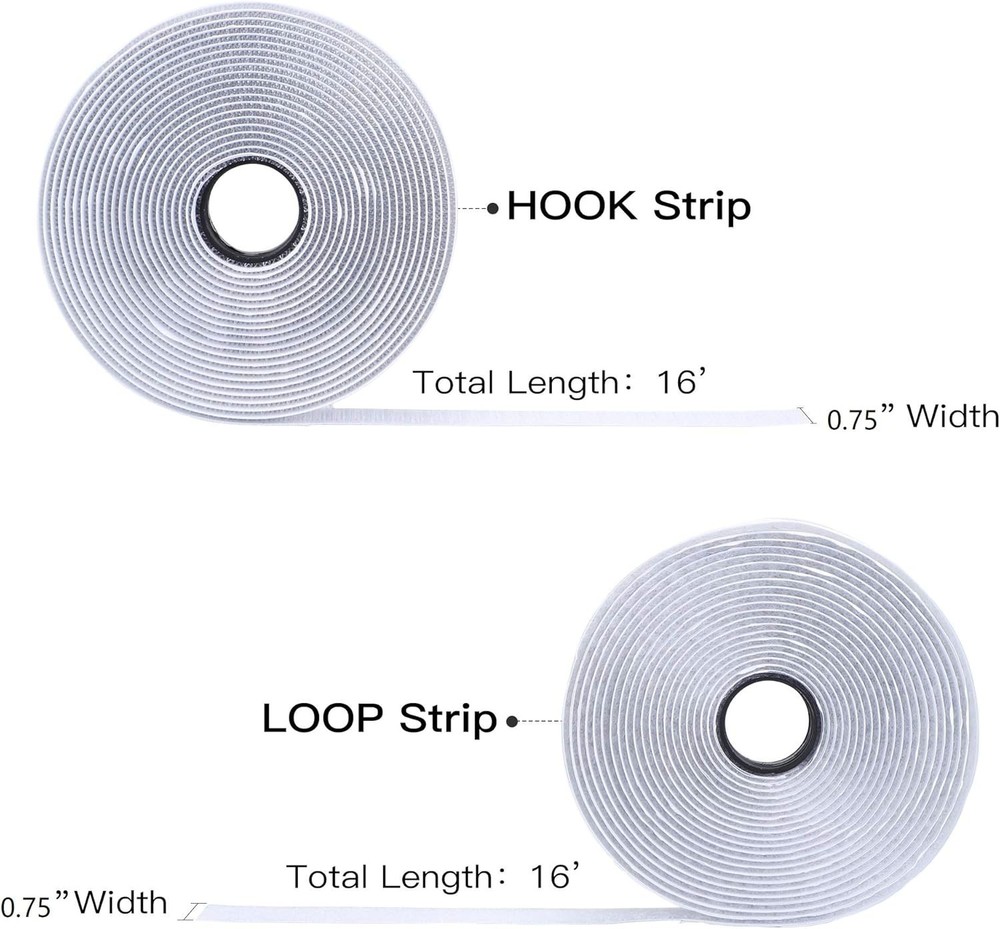 16ft Nylon Hook and Loop Tape with Strong Adhesive - 0.75 Inch Width