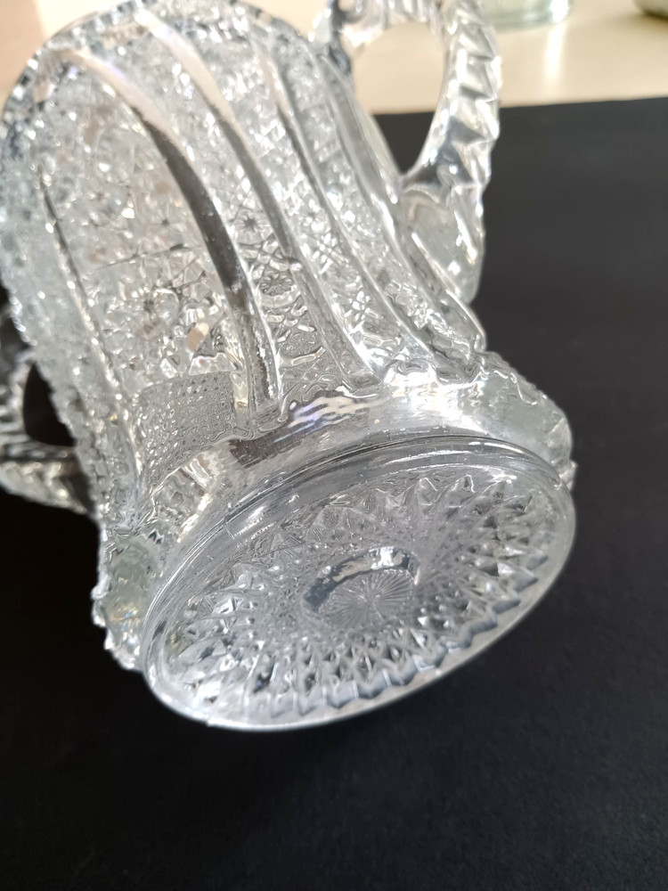 Antique EAPG Pressed Glass Double Handle Sugar Bowl Spooner Star Pattern