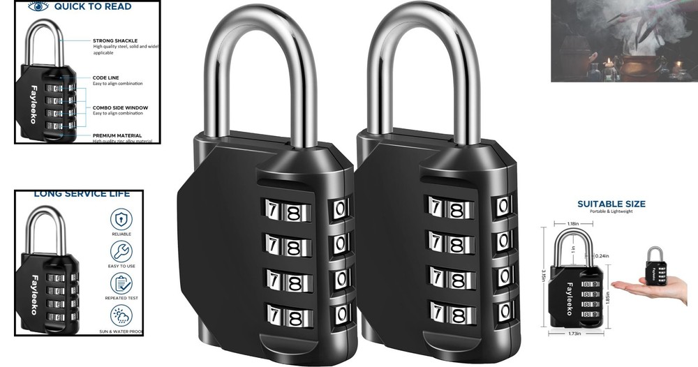 4-Digit Combination Lock - Resettable Security Padlock, 2-Pack for Gym & Locker