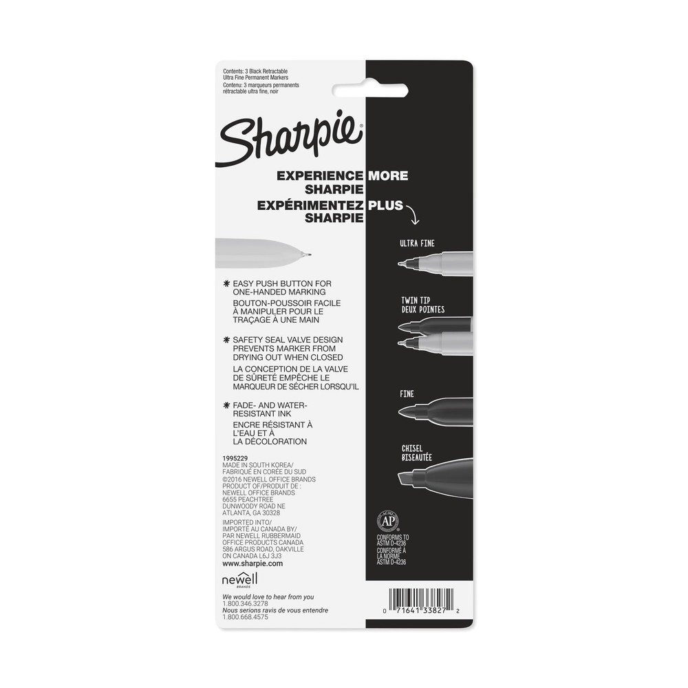 Retractable Permanent Markers, Ultra Fine Point, Black, 3 Count