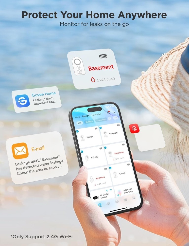 Smart WiFi Water Sensor Set: 100dB Alerts, Real-Time Notifications & App Control
