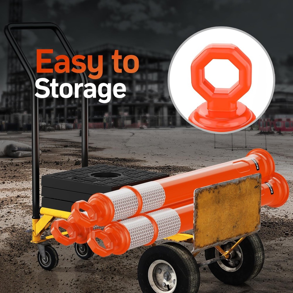 6 Pack 42 Inch Orange Traffic Delineator Posts with Reflective Collars and Ba...