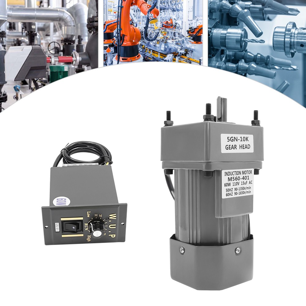 110V 60W AC Gear Motor Variable Speed Reversible Motor Reduction Controller 1:10