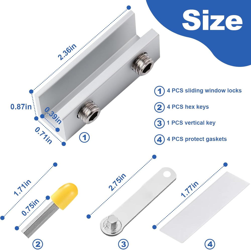 4 Sets Sliding Window Locks for up and down Windows with Key, Child Window Secur