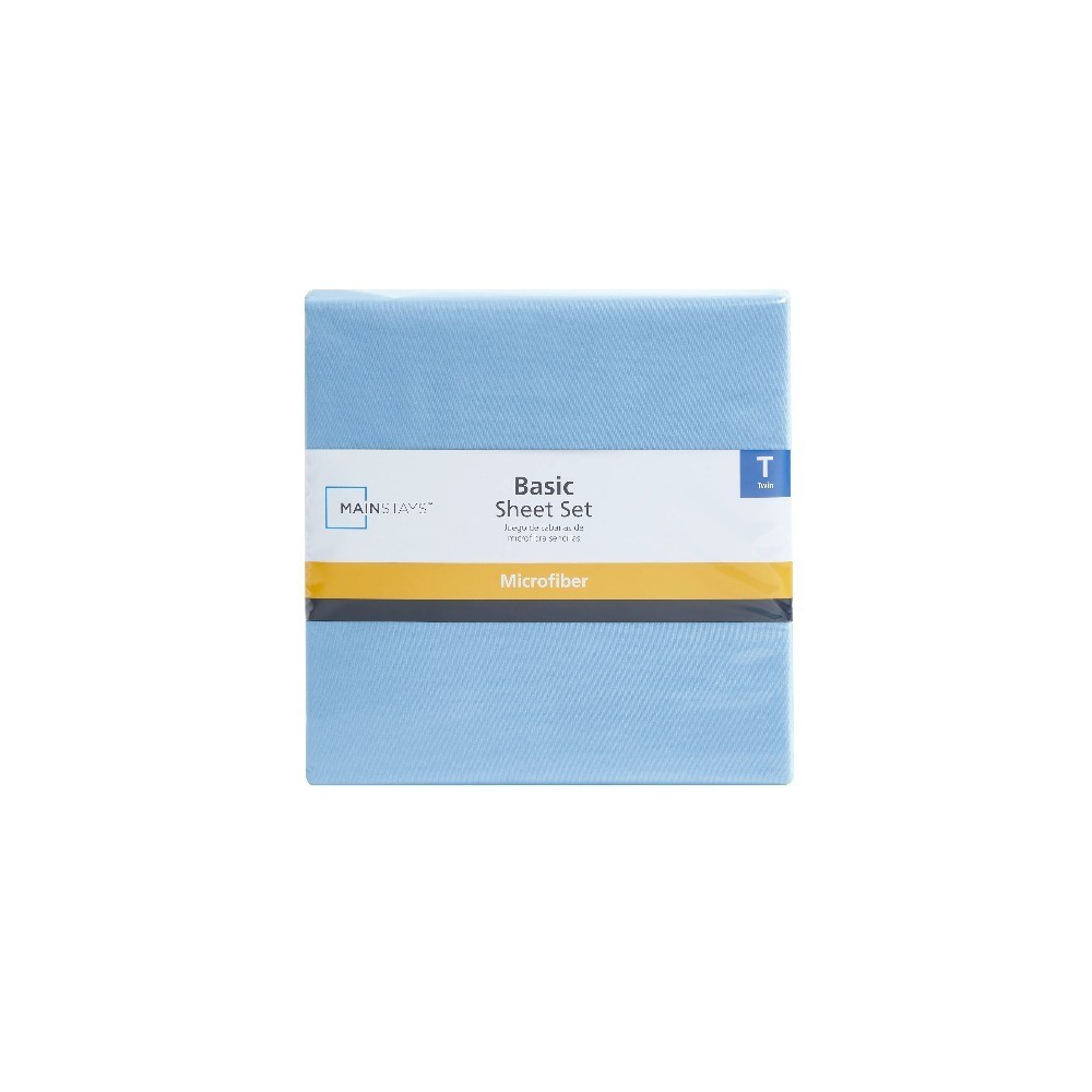 Microfiber 3-Piece Twin Sheet Set Light Blue Fitted Flat Bed Sheets Pillowcase