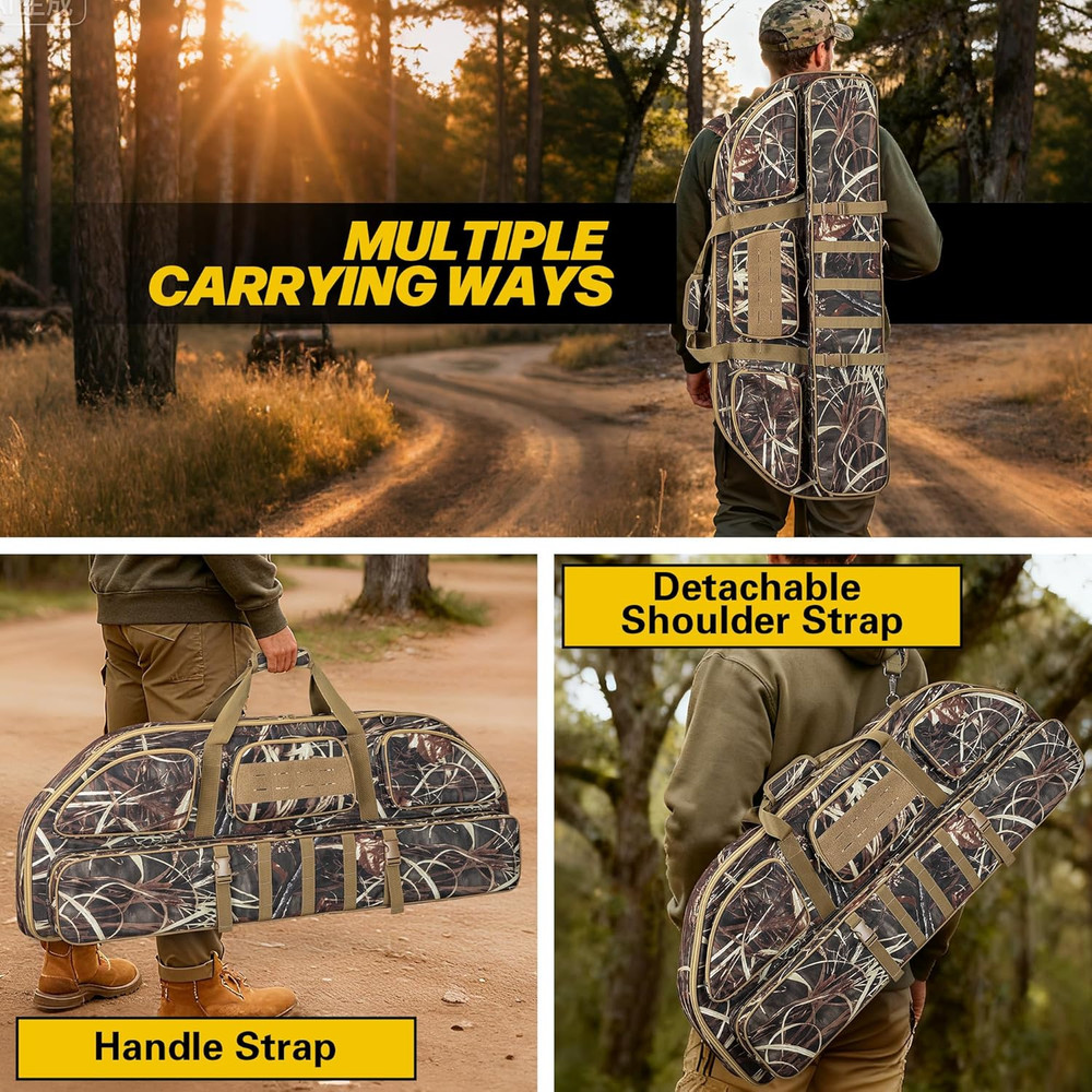 Padded Compound Bow Case Backpack Soft Bow Bag w/ Arrow Pocket Hunting Range