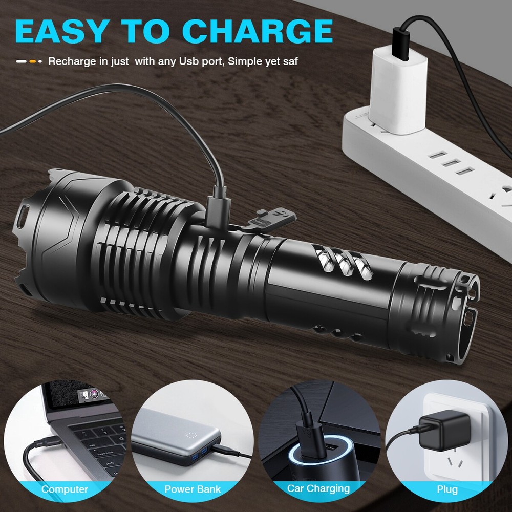 Super Bright 9000000Lumen XHP160 LED Flashlight Rechargeable High Powerful Light