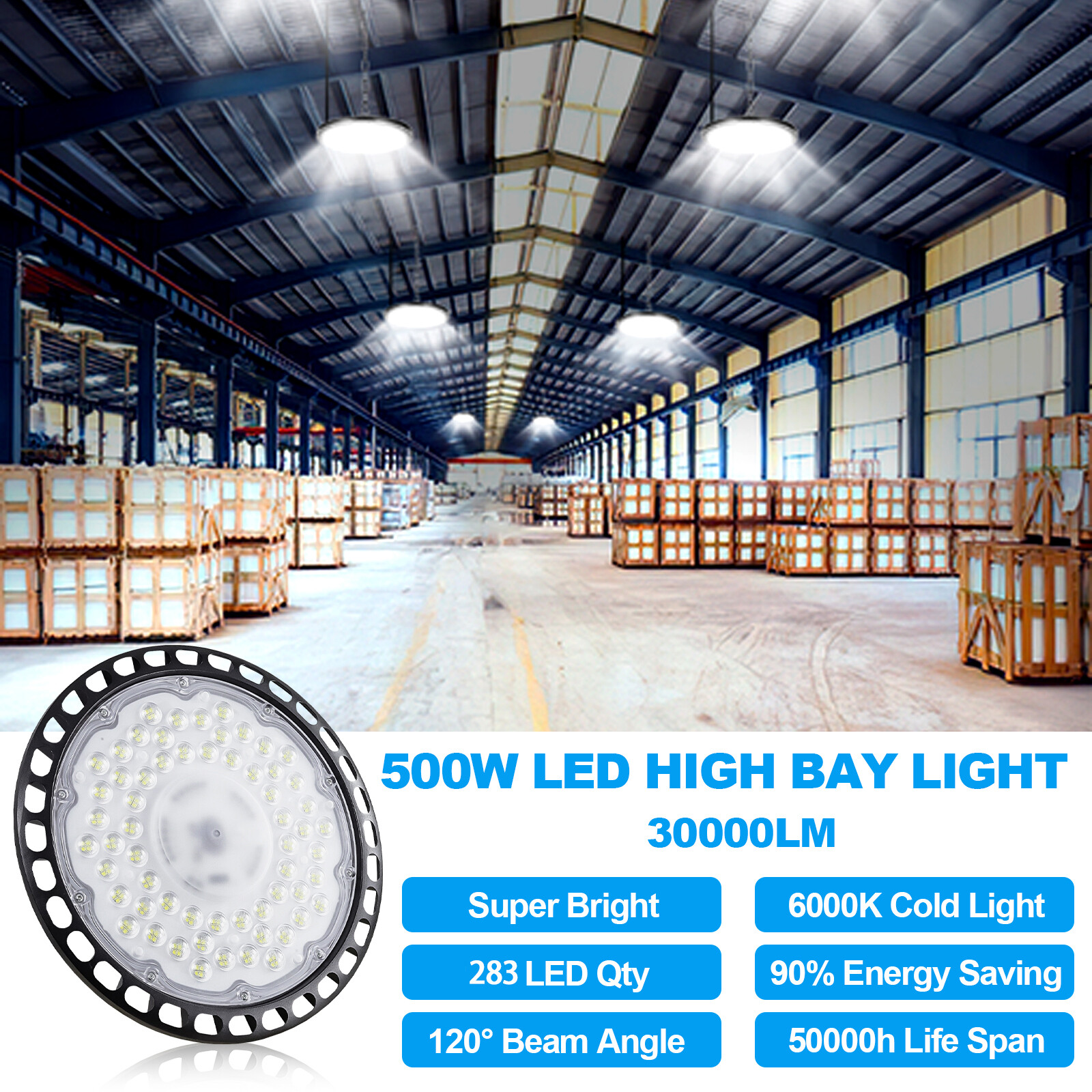 10 Pack 500W UFO LED High Bay Light Shop Industrial Commercial Factory Warehouse